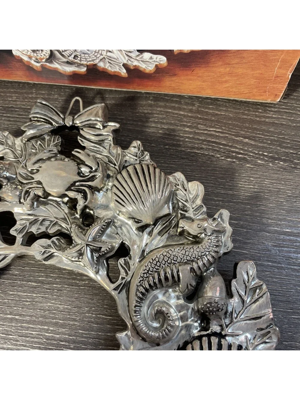 Godinger 1994 Silver Plated Seashell Coastal Wreath Trivet Seahorse Starfish
